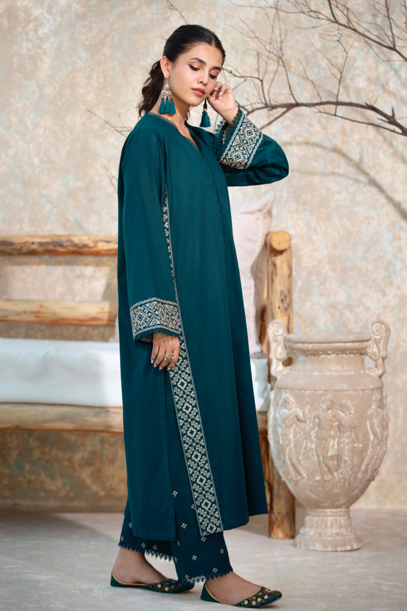 Teal Embroidered 2pc Suit