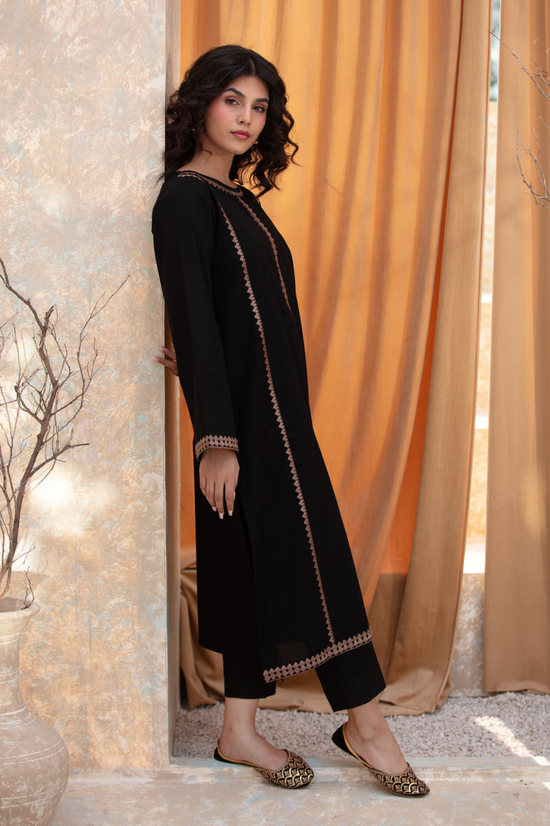 Black Embroidered 2pc Suit