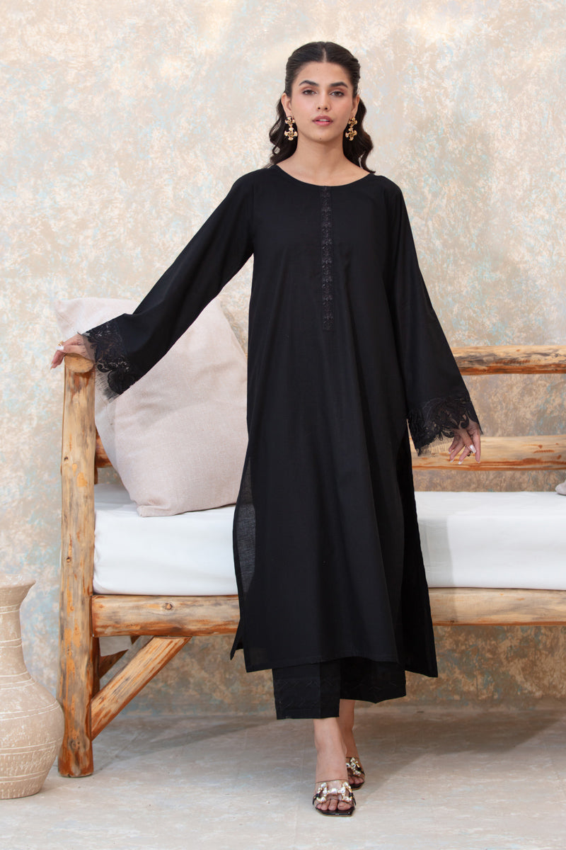 Black Self Embroidered 2pc Suit