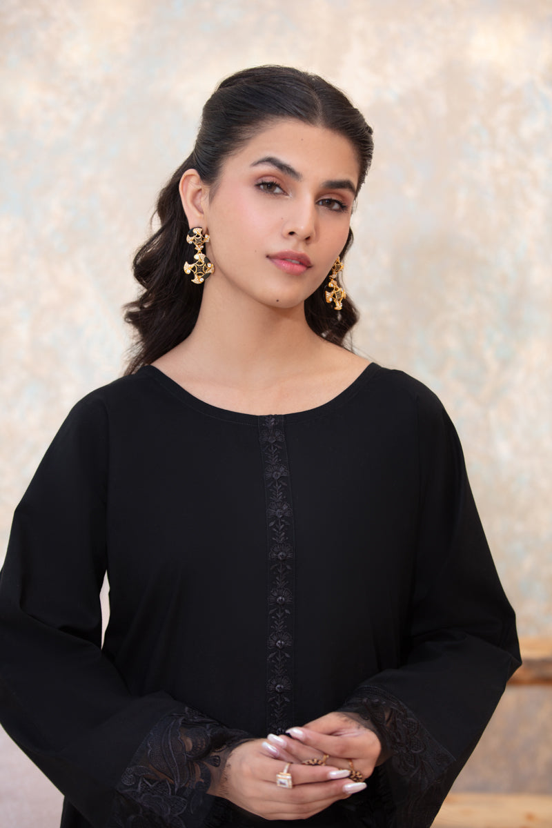 Black Self Embroidered 2pc Suit