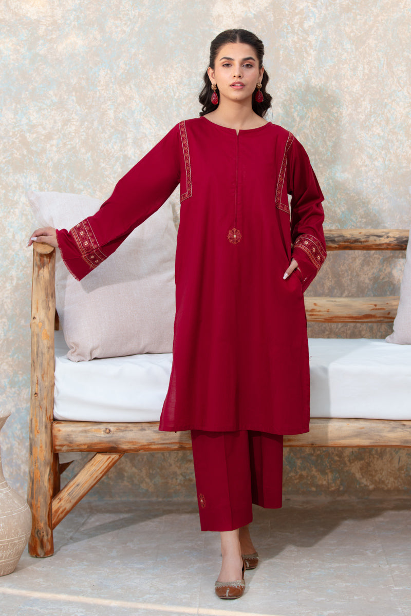 Maroon Embroidered 2pc Suit