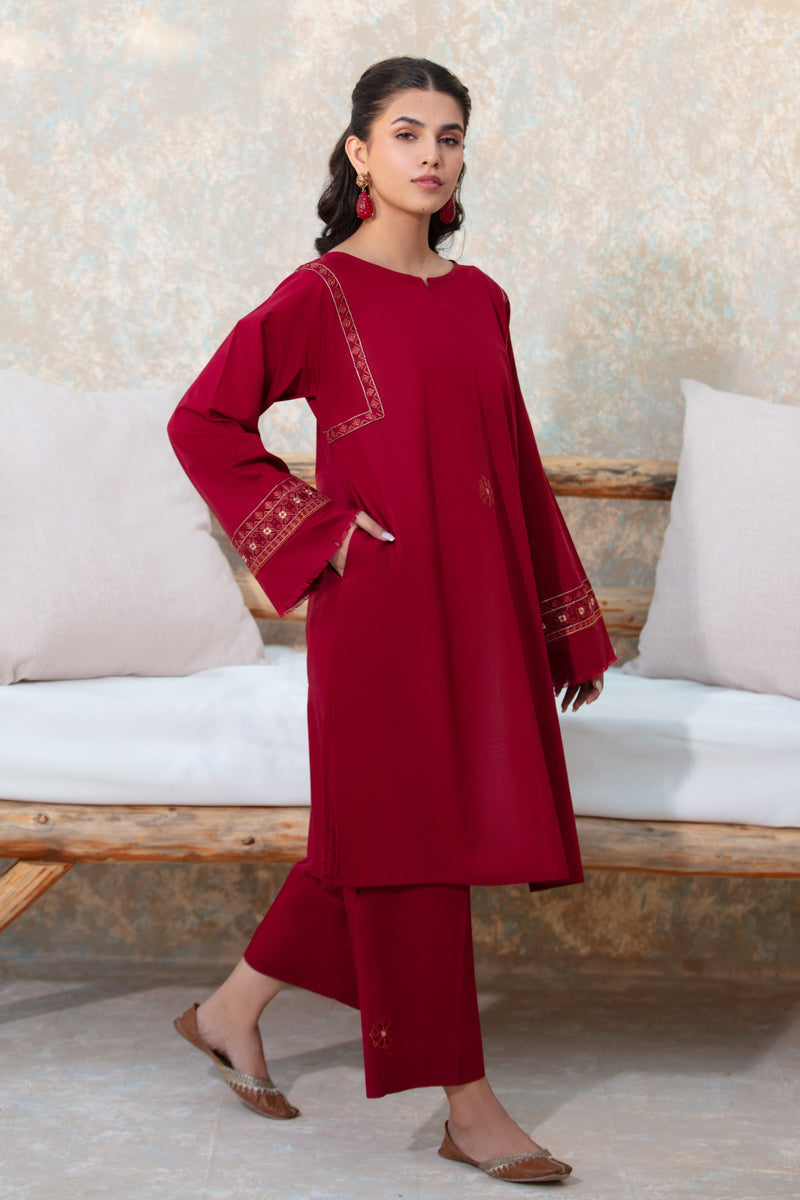 Maroon Embroidered 2pc Suit