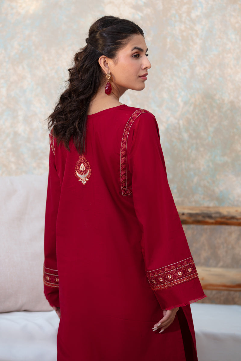 Maroon Embroidered 2pc Suit