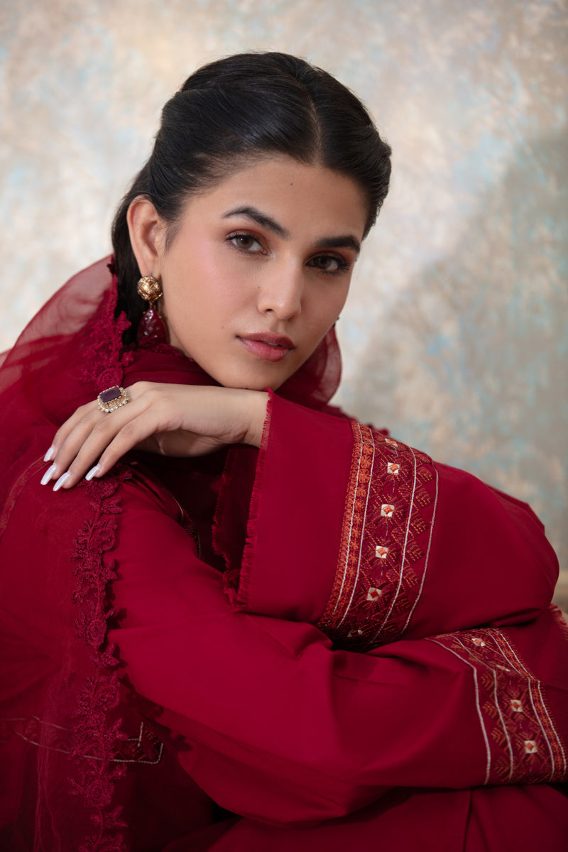 Maroon Embroidered 2pc Suit