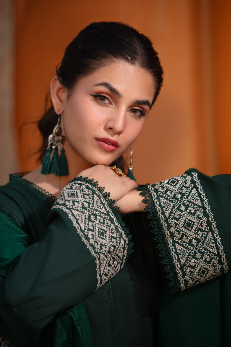 Bottle Green Embroidered Silk Suit