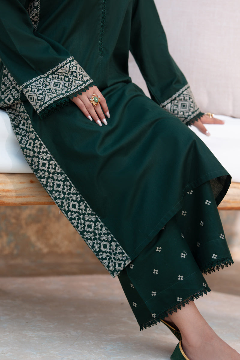 Dark Green Embroidered 2pc Suit