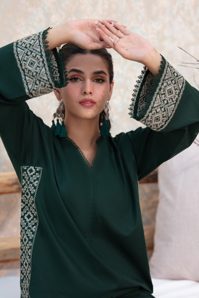 Dark Green Embroidered 2pc Suit